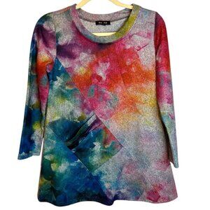 Damee‎ Blouse Women's Small Petite Tunic Tie Dye